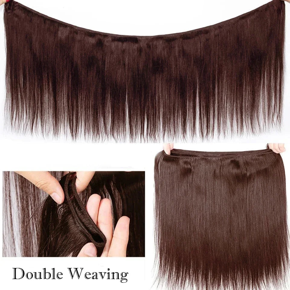 #4 Chocolate Brown Bone Straight Human Hair Bundle Deal 100% Raw Virgin 12A Hair Extensions Brazilian Doubt Weft Wholesale