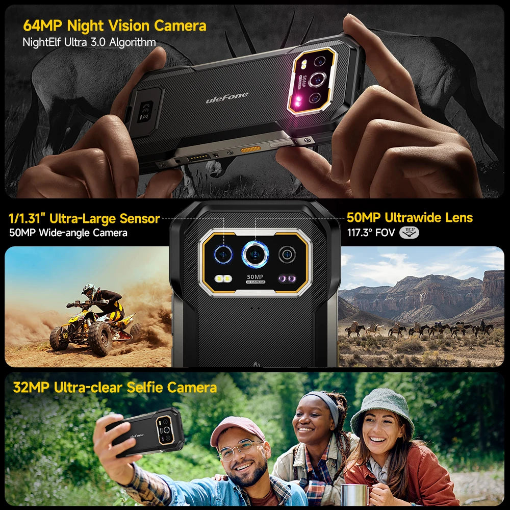 【2024 New】Ulefone Armor 27 Pro 5G Rugged Phone 10600mAh Smartphone Android 14 50MP+64MP Night Vision Cam Up to 24GB+256GB NFC