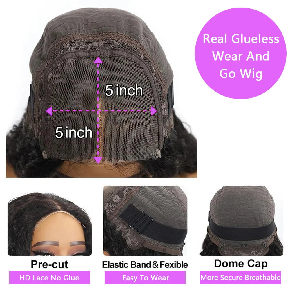 Straight Wear and Go 5x5 Glueless Wig Human Hair Natural Black 200% Density Pre Plucked Pre Cut Ready to Wear Glueless Wigs Hair