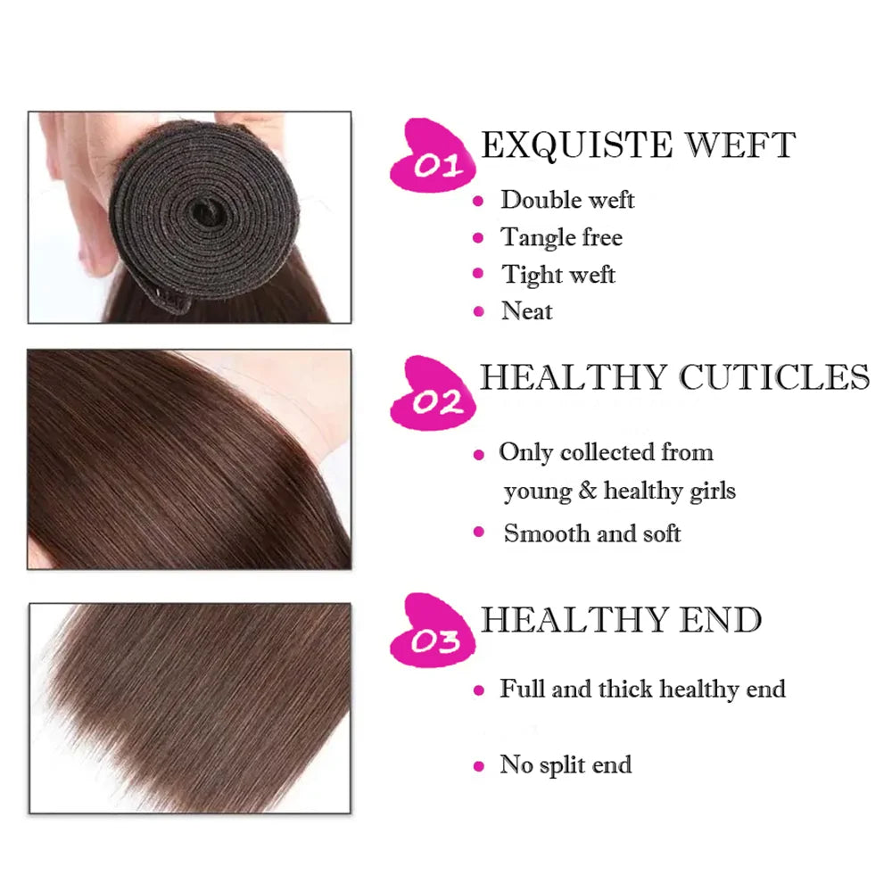 #4 Chocolate Brown Bone Straight Human Hair Bundle Deal 100% Raw Virgin 12A Hair Extensions Brazilian Doubt Weft Wholesale