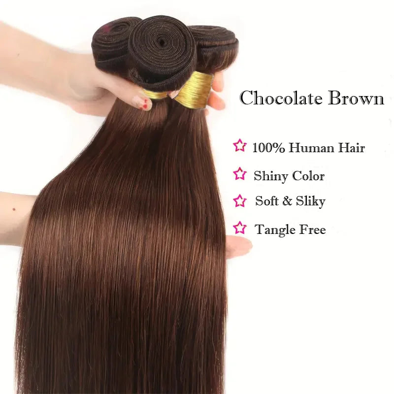 #4 Chocolate Brown Bone Straight Human Hair Bundle Deal 100% Raw Virgin 12A Hair Extensions Brazilian Doubt Weft Wholesale