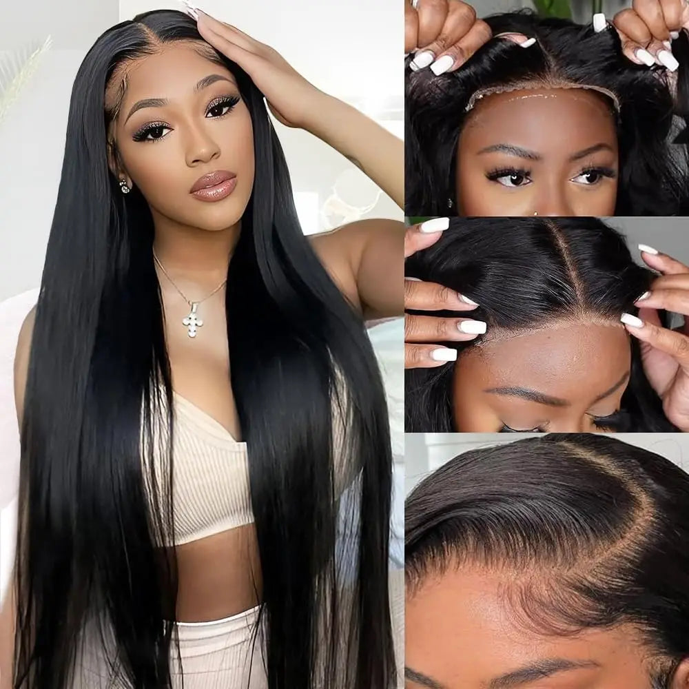 Straight Wear and Go 5x5 Glueless Wig Human Hair Natural Black 200% Density Pre Plucked Pre Cut Ready to Wear Glueless Wigs Hair