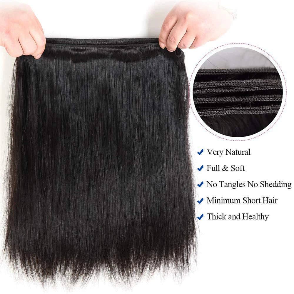 Brazilian Bone Straight Hair Bundles Double Weft Hair Bundles Natural Black 1/3/4 Bundles 100% Human Hair Extensions For Women