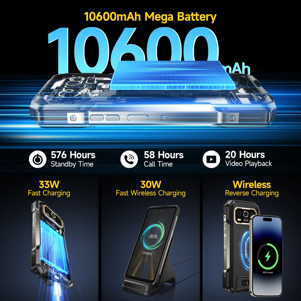【2024 New】Ulefone Armor 27 Pro 5G Rugged Phone 10600mAh Smartphone Android 14 50MP+64MP Night Vision Cam Up to 24GB+256GB NFC