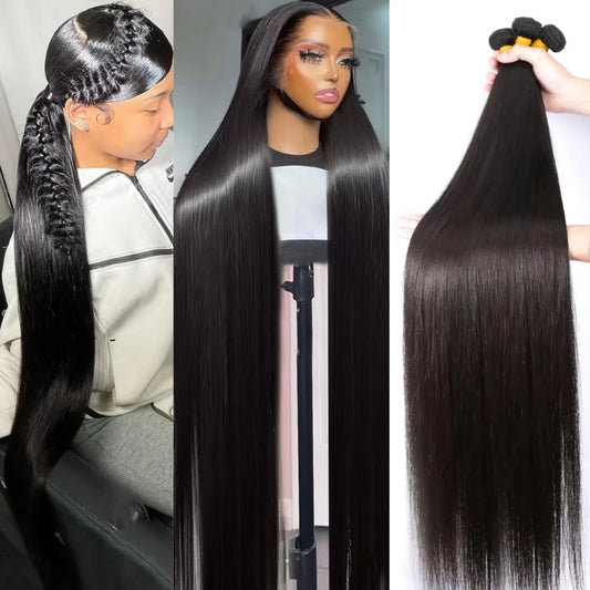 Brazilian Bone Straight Hair Bundles Double Weft Hair Bundles Natural Black 1/3/4 Bundles 100% Human Hair Extensions For Women