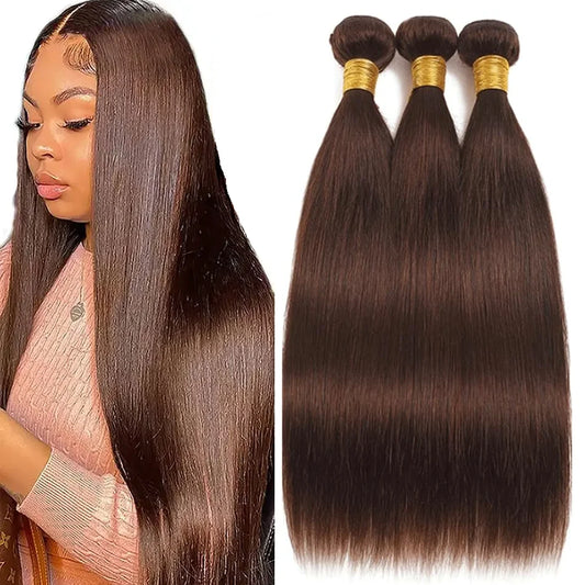 #4 Chocolate Brown Bone Straight Human Hair Bundle Deal 100% Raw Virgin 12A Hair Extensions Brazilian Doubt Weft Wholesale