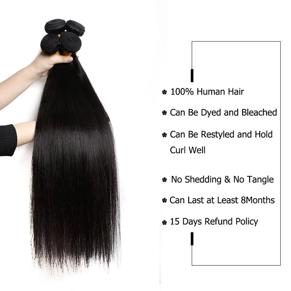 Brazilian Bone Straight Hair Bundles Double Weft Hair Bundles Natural Black 1/3/4 Bundles 100% Human Hair Extensions For Women
