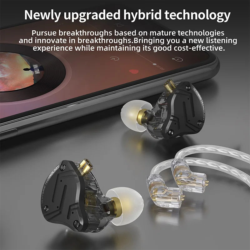 KZ ZS10 Pro X in Ear Earphone 4BA+1DD Hybrid Driver HiFi Earphones Sport Noise Cancelling Earbuds with 2 Pin Detachable Cable