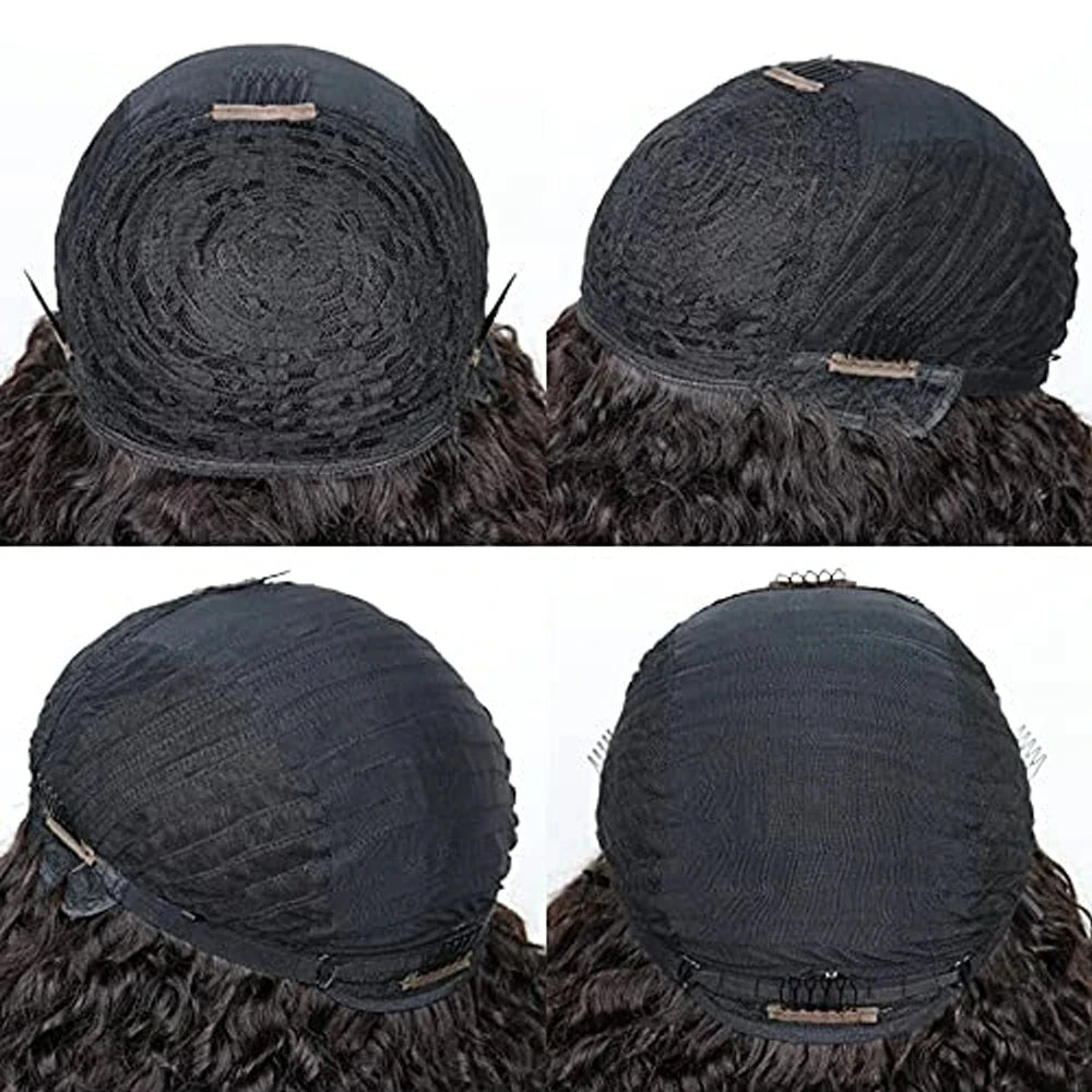 Afro Kinky Curly Human Hair Wigs With Bangs 200% Density Remy Human Hair Glueless Wig  Afro Curly Fringe Wigs for Black Women