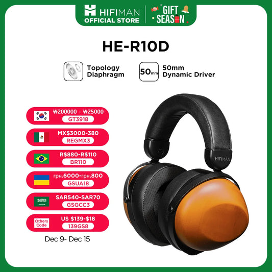 HIFIMAN HE-R10D Dynamic Topology Driver Close-Back Over-Ear Headphones for Home, Studio and Recording-Wired & Wireless Version