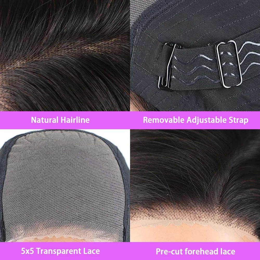 Straight Wear and Go 5x5 Glueless Wig Human Hair Natural Black 200% Density Pre Plucked Pre Cut Ready to Wear Glueless Wigs Hair